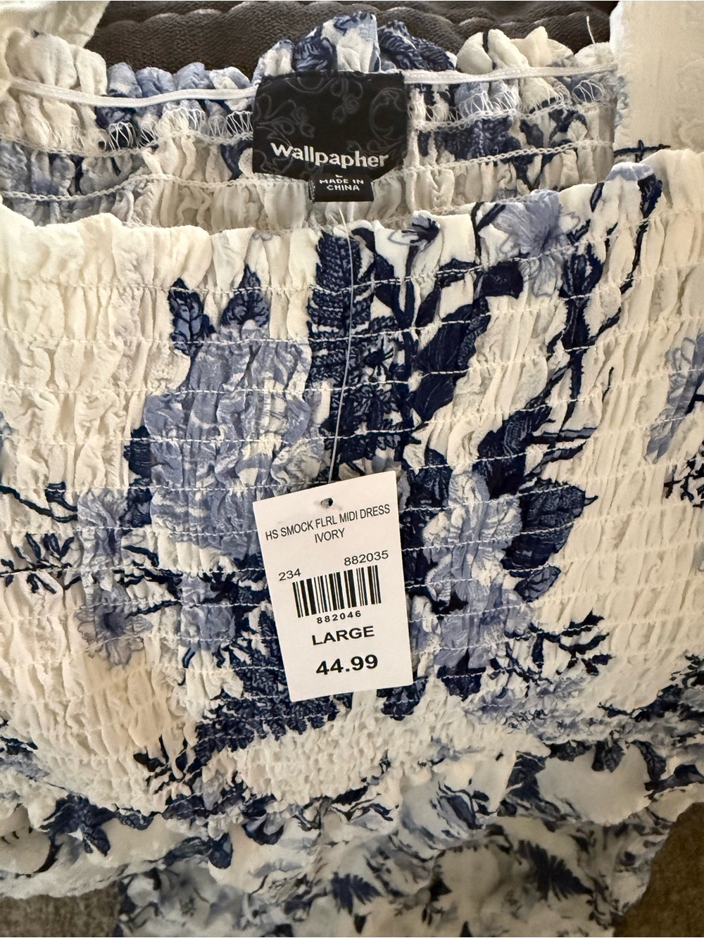 Wallpapher Blue Floral Tiered Smocked Midi Maxi Dress Women Sz L NWT - Picture 7 of 12